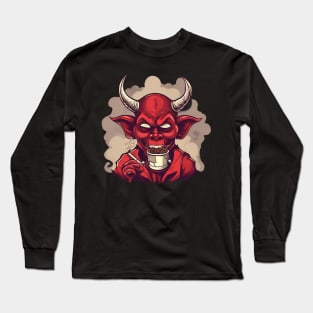 devil smoking a blunt cartoon design Long Sleeve T-Shirt